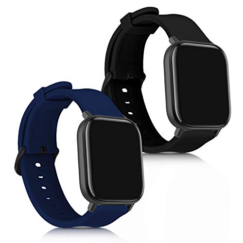 kwmobile 2X Pulsera Compatible con Xiaomi Huami Amazfit GTS/GTS 2 - Brazalete de Silicona Negro/Azul Oscuro sin Fitness Tracker