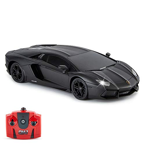 Lamborghini Aventador Coche Teledirigido Oficial de Control Remoto para Niños con Luces de Trabajo, Radio Controlado en Carretera RC Coche 1:24 Modelo, 2.4Ghz (Negro)