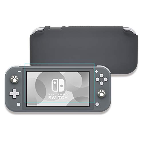 Lammcou Carcasa para Nintendo Switch Lite Funda de Protección Silicona Liquida Grip Funda de Agarre con Cristal Templado Protector de Pantalla & Tapas de Agarre para el Pulgar, Switch Lite Case