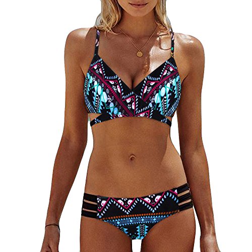 LANSKIRT_Bikinis Bikini Mujer Push Up Lanskirt Mujeres Conjunto de Traje de BañO Estampado Bohemio BañAdores con Relleno Trajes de BañO Mujer 2019 Bikini Estampado Dividido BañAdores