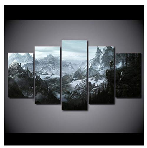 LCCWLH Impresiones sobre Lienzo HD 5 Piezas The Elder Scrolls v Skyrim Posters e Imprime imágenes para la decoración del hogar del Arte de la Pared de la Sala de Estar (Tamaño C) Sin Marco