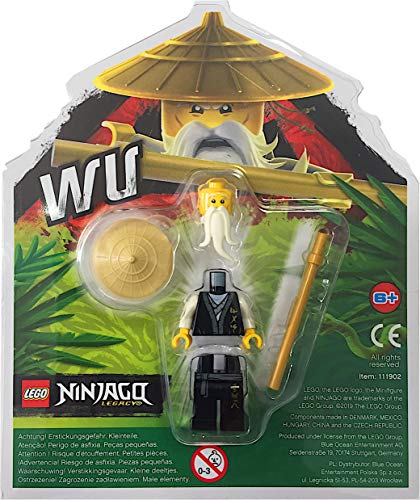 LEGO Ninjago - Minifigura de Sensei Wu (Legacy) en túnica negra con palo dorado