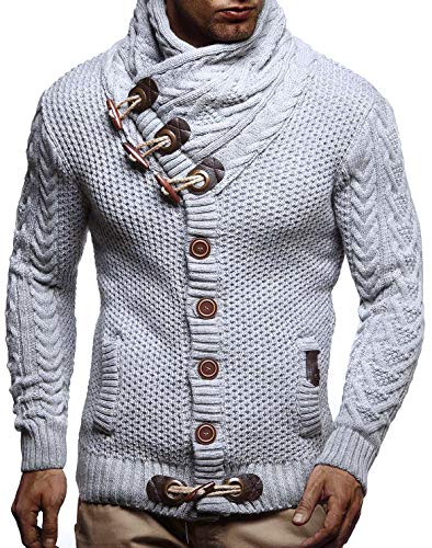 Leif Nelson Hombres Chaqueta de Punto con Cuello Chal LN-4195 Gris Large