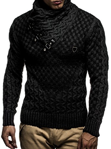 Leif Nelson Jersey de Punto Grueso Chal Collar de los Hombres de LN-5255 Antracita Negro Small