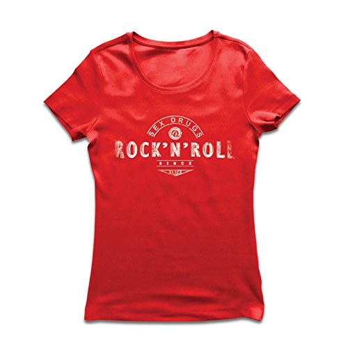 lepni.me Camiseta Mujer Sex Drugs and Rock and Roll - 1960s, 1970s, 1980s - Banda de Rock Vintage - Musicalmente - Ropa de Concierto (XX-Large Rojo Multicolor)