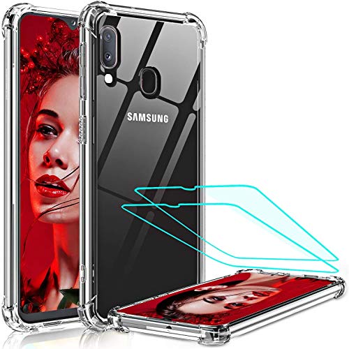 LeYi Funda Samsung Galaxy A20e con [2-Unidades Cristal Vidrio Templado],Cristal Transparente Shockproof Carcasa Ultra Silicona PC y TPU Slim Gel Bumper Antigolpes Cover Case para Movil A20e, Clear