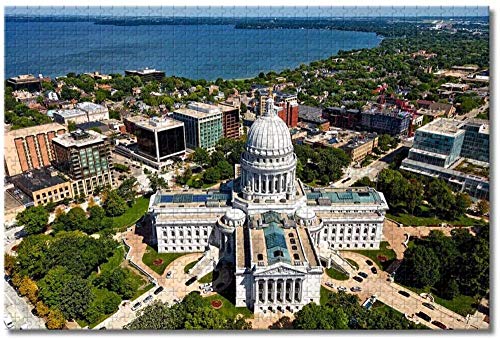 LFNSTXT America Wisconsin State Capitol Madison Rompecabezas para adultos y niños, 1000 piezas, juego de rompecabezas de madera para regalo, decoración del hogar, recuerdos especiales de viaje