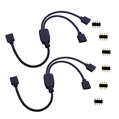 LitaElek 2pcs Cable Divisor LED de 4 Pines Conector de Tira LED Divisor de 2 Vías Y Splitter LED para SMD 5050 3528 2835 RGB LED Luces de Tira -30cm (1 a 2 Cable de Divisor, Negro)