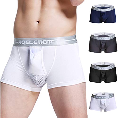 Littinng Bóxers Calzoncillo Pack 4 para Hombre Diseño de Pala Separada Convexo 3D Forma de U Ropa Interior Sexy Algodón Transpirable Multicolor Salud Física Masculino Suave y Cómodo (L)