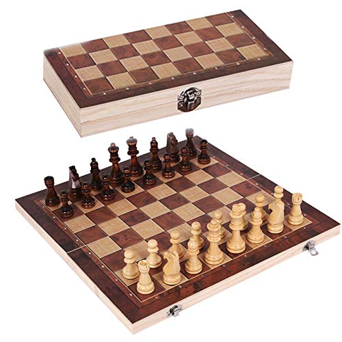 Lizefang Juego de ajedrez portátil 3 en 1, ajedrez, Damas y Backgammon 3, Juego de ajedrez de Madera con Tablero de ajedrez Plegable, ajedrez Multifuncional para Interior