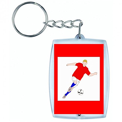 'Llavero "Fútbol de deportes de muñeco de bola de objetivo de campo de juegos de jugadores de fútbol jugador en blanco y negro de color azul de rosa de amarillo de color rojo de verde | Keyring – Funda colgante – Mochila colgante – Llavero rojo