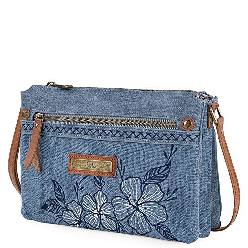 Lois - Bolso Bandolera pequeño para Mujer Bordado y Acabado en Lona Denim Uso Diario cómodo versátil y 306115, Color Azul