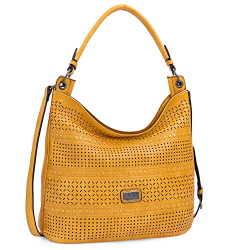 Lois - Bolso Grande de Mujer Tipo Hobo. asa Larga y Bandolera. Cuero PU y Remaches. para Diario Paseo o Compras. cómodo y Elegante. Calidad y Bonito diseño 306770, Color Mostaza