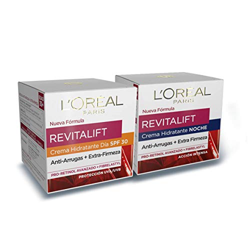 L'Oréal Paris Dermo Expertise - Revitalift Crema Hidratante de día anti-arrugas, con Pro-Retinol y protección solar SPF30, Pack crema de día + crema de noche