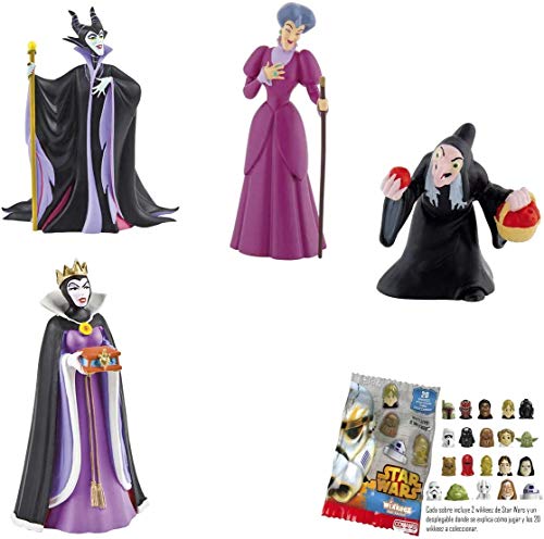 Lote 4 Figuras Comansi Brujas, Malas y Villanas de Disney - Maléfica - Bruja Blancanieves - Reina Malvada - Lady Tremaine + Regalo