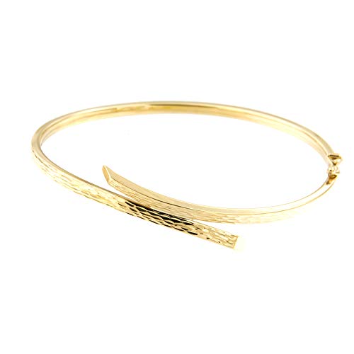 Lucchetta Mujer – Pulsera rígida Schiava diamantada de oro amarillo de 14 quilates, 3,60 g, 18 cm, fabricada en Italia, BC2760