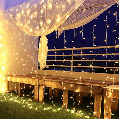 Luces de Cadena de Cortina, 3x3㎡ 300 Luces de Cadena de Ventana LED Impermeables 31V, para Ambientes de Bodas al Aire Libre, Fiesta, Navidad, Decoración de Dormitorio, Blanco Cálido