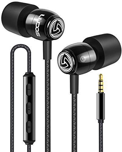 LUDOS Clamor Auriculares con Micrófono y Cable, Cascos Espuma de Memoria, Cable Reforzado, Graves y Control de Volumen Earphones para Mi, Xiaomi, iPhone, Samsung, Huawei, Ordenador, Portátil, PC