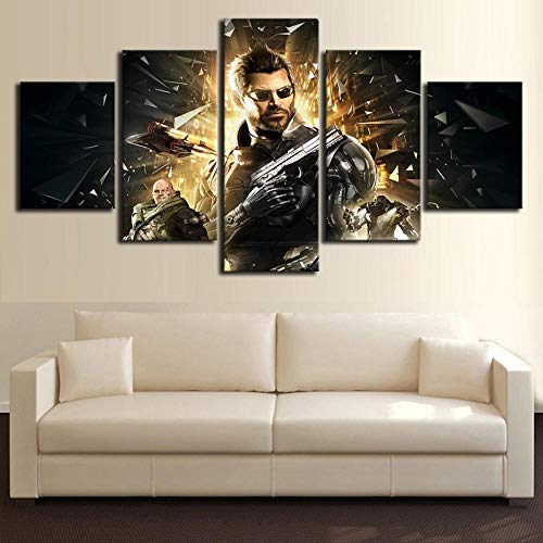 LVLJ Impresiones sobre Lienzo 5 Panel Lienzo Pared Modernos Cartel Decoración para El Hogar De Pared para Decoración Regalo Juego Deus Ex 3 Human Revolution/Cuadro