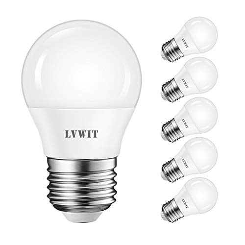 LVWIT Bombillas LED G45 E27 (Casquillo Gordo) - 5W equivalente a 40W, 470 lúmenes, Color blanco cálido 2700K, No regulable - Pack de 6 Unidades.