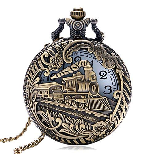 LXZSP Vintage Retro Bronce Tren Hueco Locomotora Steampunk Reloj de Bolsillo de Cuarzo Mujeres Hombres Collar Colgante con Cadena Regalo de cumpleaños Cadena de suéter, Regalo de cumpleaños