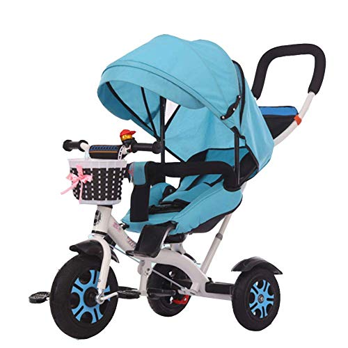 LZQBD Children's Fun/Triciclo Triciclo niños Cochecito Primera Bicicleta 4 In1 WiRemovable Empuje Barra de la manija giratoria Asiento 1-5years 65-120cm, Azul