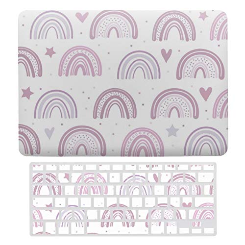 MacBook Air 13 Case A1466、A1369, Plastic Hard Shell & Keyboard Cover Compatible with MacBook Air 13, Cute Pastel Pink Rainbows Hearts & Stars Pattern Laptop Protective Shell Set