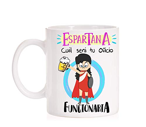 MardeTé Taza Espartanas cual será tu Oficio, Funcionaria. Taza Divertida para opositoras, oposiciones, Estudiante, alumno.