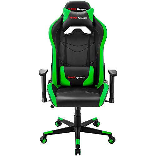 Mars Gaming MGC3, Silla Profesional, Regulable, Cojín Lumbar y cervical, Verde