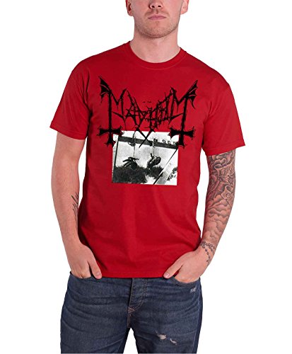 Mayhem de los hombres T Shirt rojo Death crush Hanging Photo band Oficial