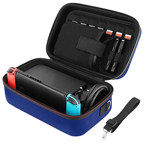 MoKo Funda Compatible con Nintendo Switch, Caja de Almacenamiento Portable de EVA, Bandolera Protectiva de Viaje con Correa Ajustable y Cremallero para Nintendo Switch - Azul