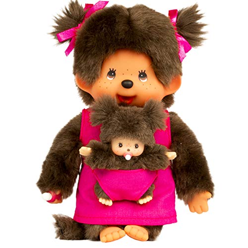 Monchhichi 23620 - Mono de Peluche (20 cm), diseño de mamá y cría, Color Rosa