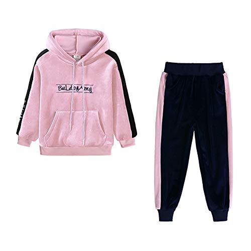 Monvecle Little to Big Girls - Juego de sudadera con capucha y pantalones de forro polar para correr