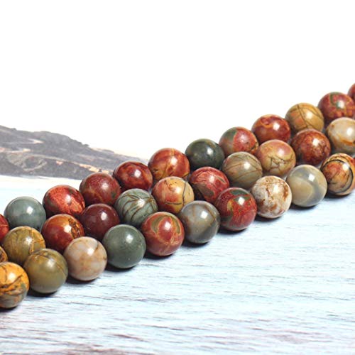 Moonlight Star Red Natural de Picasso Jasper 4-12mm Piedras Preciosas Perlas Redondas de 925 Joyas de Plata Realización de la Pulsera del Collar de 15 Pulgadas (Item Diameter : 12mm)