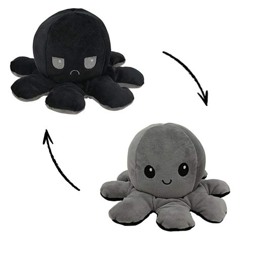 MORANGO Peluche Pulpo Reversible, Peluche de Juguete, Lindo Pulpo de Peluche, Flip Octopus Doble Cara, Juguetes Creativos, Muñeco Pulpo Doble Cara, muñeco Original de Felpa. (Negro-Gris)