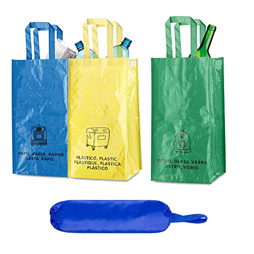 Natuiahan 3 Bolsas de Reciclaje Duraderas Robustas, Prácticas y Fáciles de Limpiar y Transportar. Incluye una Bolsa de Reciclaje para Almacenar Bolsas de Plástico