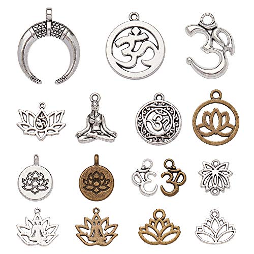 NBEADS Alrededor de 81 Piezas de Colgantes de Aleación, Ohm Charms OM Lotus Flower Styles Charms Colgantes DIY para Hacer Joyas Pulsera de Collar