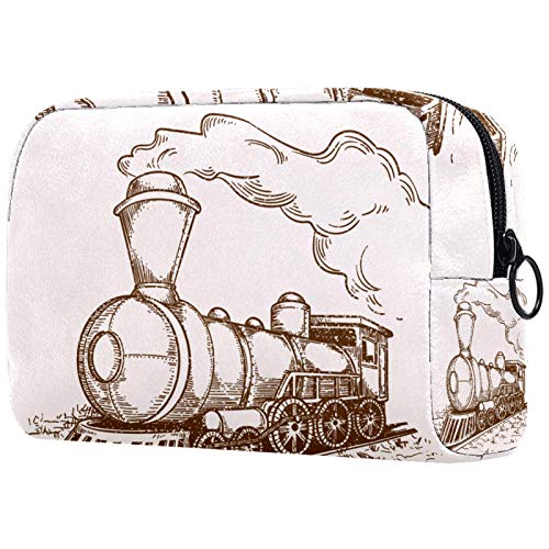 Neceser con cremallera, bolsa de maquillaje reutilizable de gran capacidad, bolsa de viaje para cosméticos con tren de locomotora retro para adolescentes y mujeres