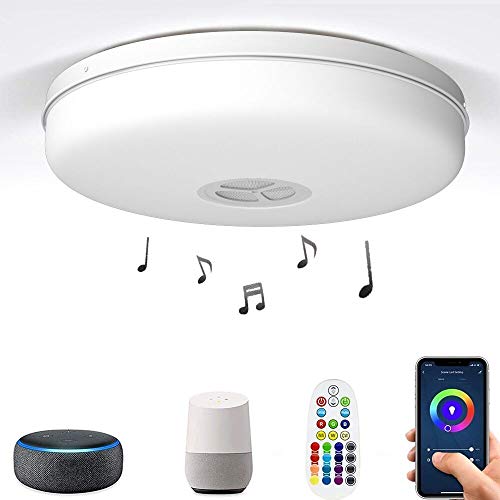 Nicetai RGBWW - Plafón LED de 24 W con wifi inteligente (2700 – 6500 K, cambia de color, mando a distancia, funciona con Tuya, Alexa Google, reproductor de música con Bluetooth (24 W + WiFi + altavoz)