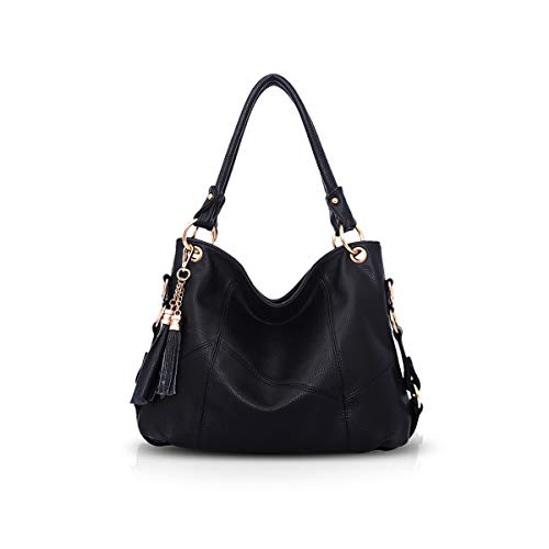 NICOLE & DORIS Bolso de Mano para Mujer Bolso de Mensajero Hobo Bolsos de Hombro de Cuero Suave Bolsos Cruzados Bolsos de asa Superior con Borla Negro