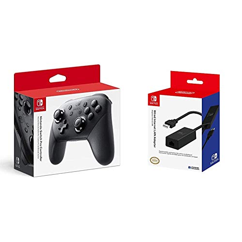 Nintendo Switch Mando Pro Controller, Con Cable USB + Hori Adaptador LAN