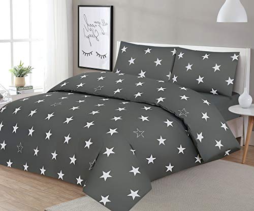 NORA HOME Funda Nordica Stars Estrellas Gris 100% Algodon 180 Hilos (Cama de 105/110 cm (185 de Ancho x 270 de Largo))