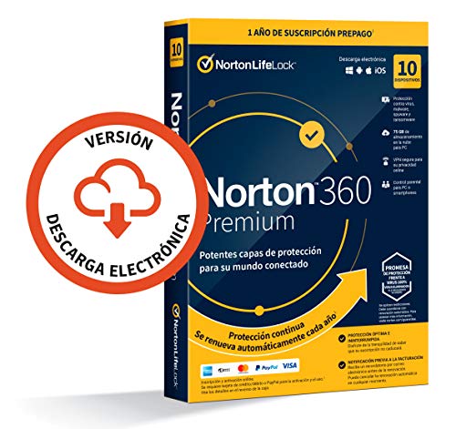 Norton 360 Premium 2021 - Antivirus software para 10 Dispositivos y 1 año de suscripción con renovación automática, Secure VPN y Gestor de contraseñas, para PC, Mac tableta y smartphone