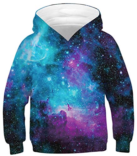 Ocean Plus Niños Sudaderas con Capucha Cool Pullover para Niños Niñas Adolescente Camiseta de Manga Larga (L (Altura: 145-150cm), Galaxia Azul púrpura)