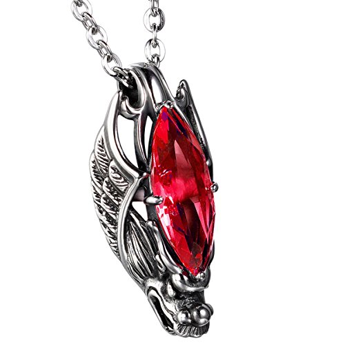 OIDEA Hombre Colgante con Cadena, Acero Inoxidable encadenadas herrschsüc htig Cabeza de dragón Colgante con Cadena de 55 cm Collar, Plata Rojo