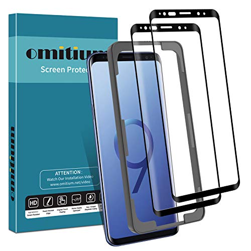 omitium Protector Pantalla para Samsung Galaxy s9, [2 Pack] Dureza 9H Cristal Templado Samsung Galaxy S9 3D Curvado Cobertura [Marco Instalación Fácil] Vidrio Templado Samsung S9