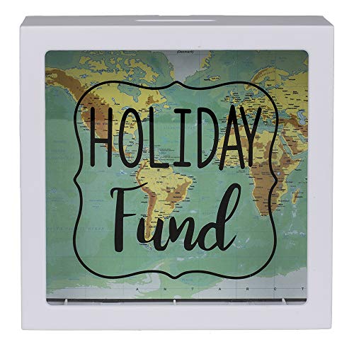 OOTB Hucha Blanca de Plástico, Holiday Fund, Diseño Mapa del Mundo, 15 cm