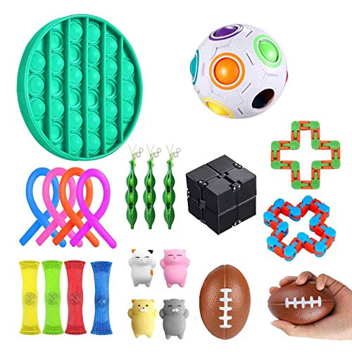 OOTD Sensory Fidget Toys, 22 Pcs Set Stress Relief Anti-Anxiety Tools Bundle Marble Mesh Squeeze Balls Soybean Flippy Chain Liquid Motion Timer Anxiety Autism Rewards Carnival Prizes Pinata Goodie