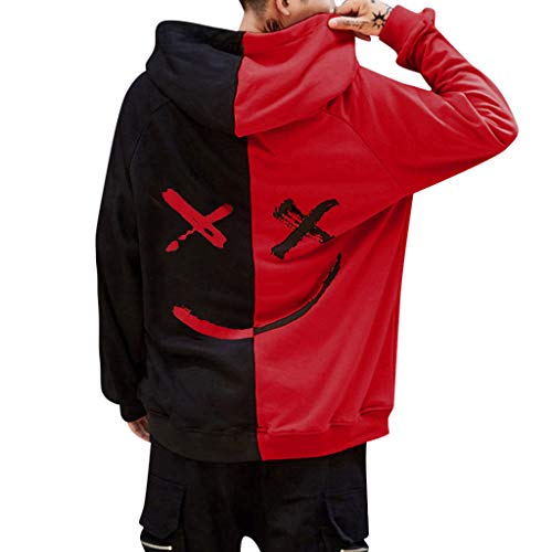 Overdose Sudadera Hombres Patchwork Slim Fit Hoodie OtoñO Moda Outwear Nueva Blusa Adolescente Top 2018 Sudadera (x-Large, Rojo)