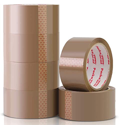 Packatape 6 Rollos Cinta Embalar Adhesiva 48MMx 66M para Cajas y Paquetes Ideal para Envíos y Mudanzas - Precinto Embalar Extrafuerte y Resistente – Color Marrón